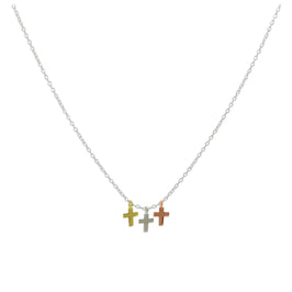 Collier pendentif triple croix en argent sterling plaqué or mixte