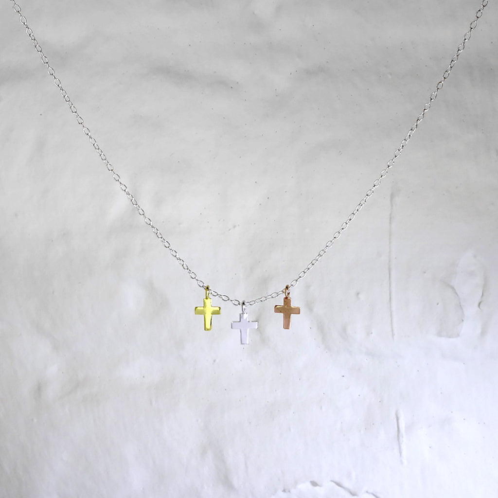 Collier pendentif triple croix en argent sterling plaqué or mixte
