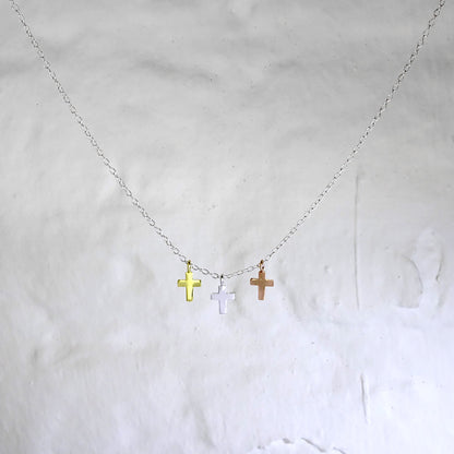 Collier pendentif triple croix en argent sterling plaqué or mixte