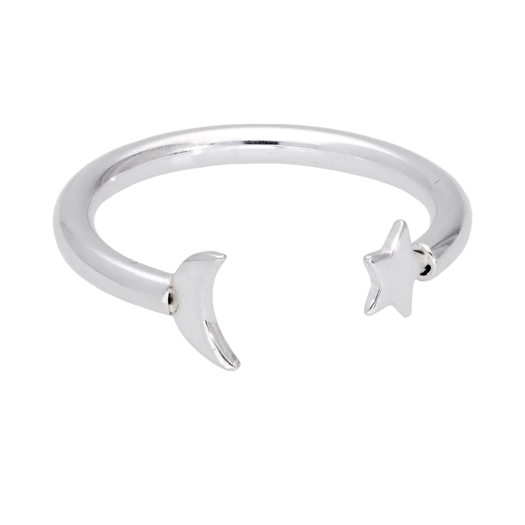 Bague réglable ouverte en argent sterling avec lune et étoile