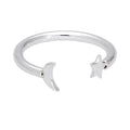Bague réglable ouverte en argent sterling avec lune et étoile
