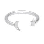 Bague réglable ouverte en argent sterling avec lune et étoile