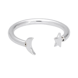Bague réglable ouverte en argent sterling avec lune et étoile
