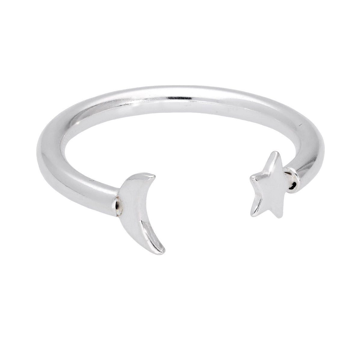 Bague réglable ouverte en argent sterling avec lune et étoile