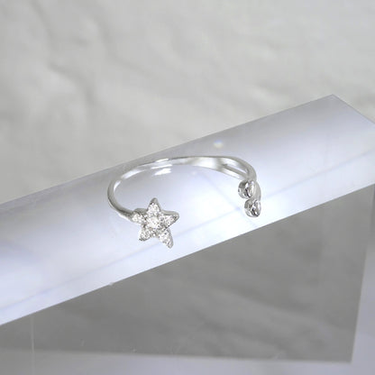 Bague ouverte réglable en argent sterling avec zircone cubique transparent
