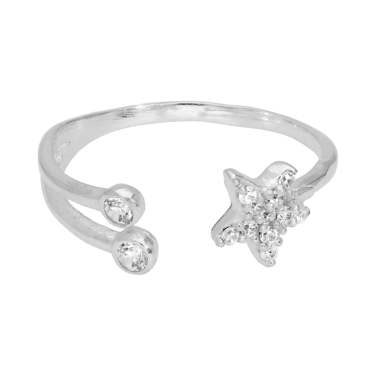 Bague ouverte réglable en argent sterling avec zircone cubique transparent