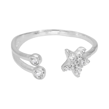 Bague ouverte réglable en argent sterling avec zircone cubique transparent