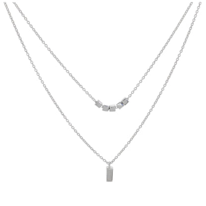 Collier en argent sterling à double couche et cube de 40 cm