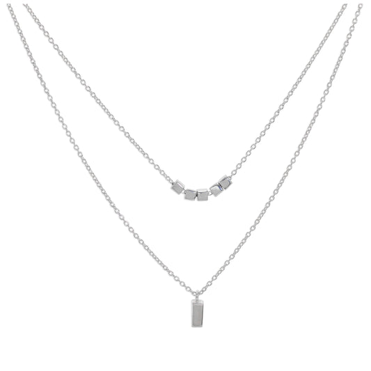 Collier en argent sterling à double couche et cube de 40 cm