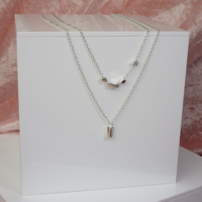 Collier en argent sterling à double couche et cube de 40 cm