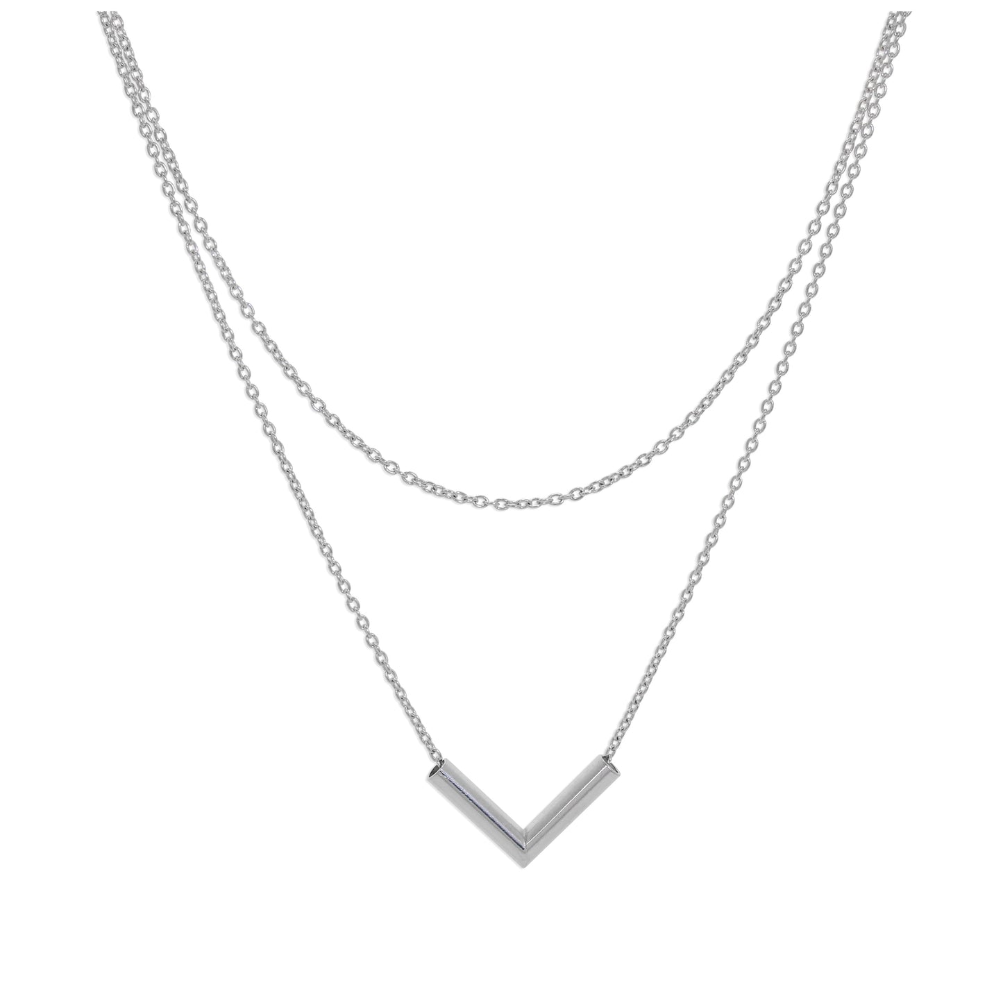 Collier en argent sterling à double couche avec barre en V de 40 cm