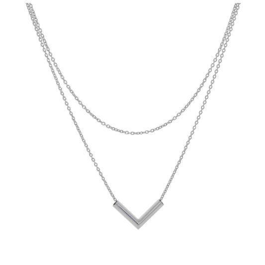 Collier en argent sterling à double couche avec barre en V de 40 cm
