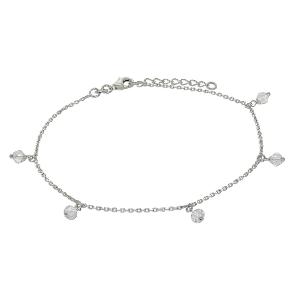Bracelet de cheville réglable en argent sterling avec pendentif en cristal transparent