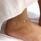 Bracelet de cheville réglable en argent sterling avec pendentif en cristal transparent