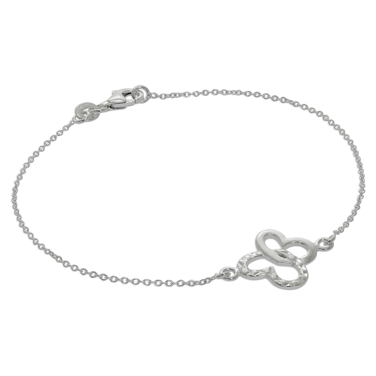 Bracelet en argent sterling avec ailes de cœur et papillon entrelacés