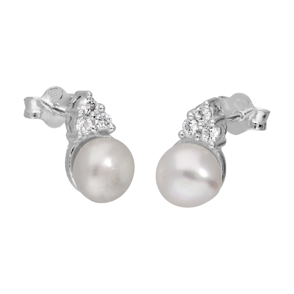 Boucles d'oreilles à tige en argent sterling avec perles synthétiques et zircones cubiques transparents