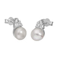 Boucles d'oreilles à tige en argent sterling avec perles synthétiques et zircones cubiques transparents