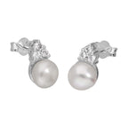 Boucles d'oreilles à tige en argent sterling avec perles synthétiques et zircones cubiques transparents