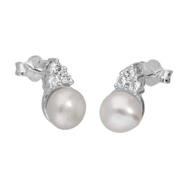 Boucles d'oreilles à tige en argent sterling avec perles synthétiques et zircones cubiques transparents