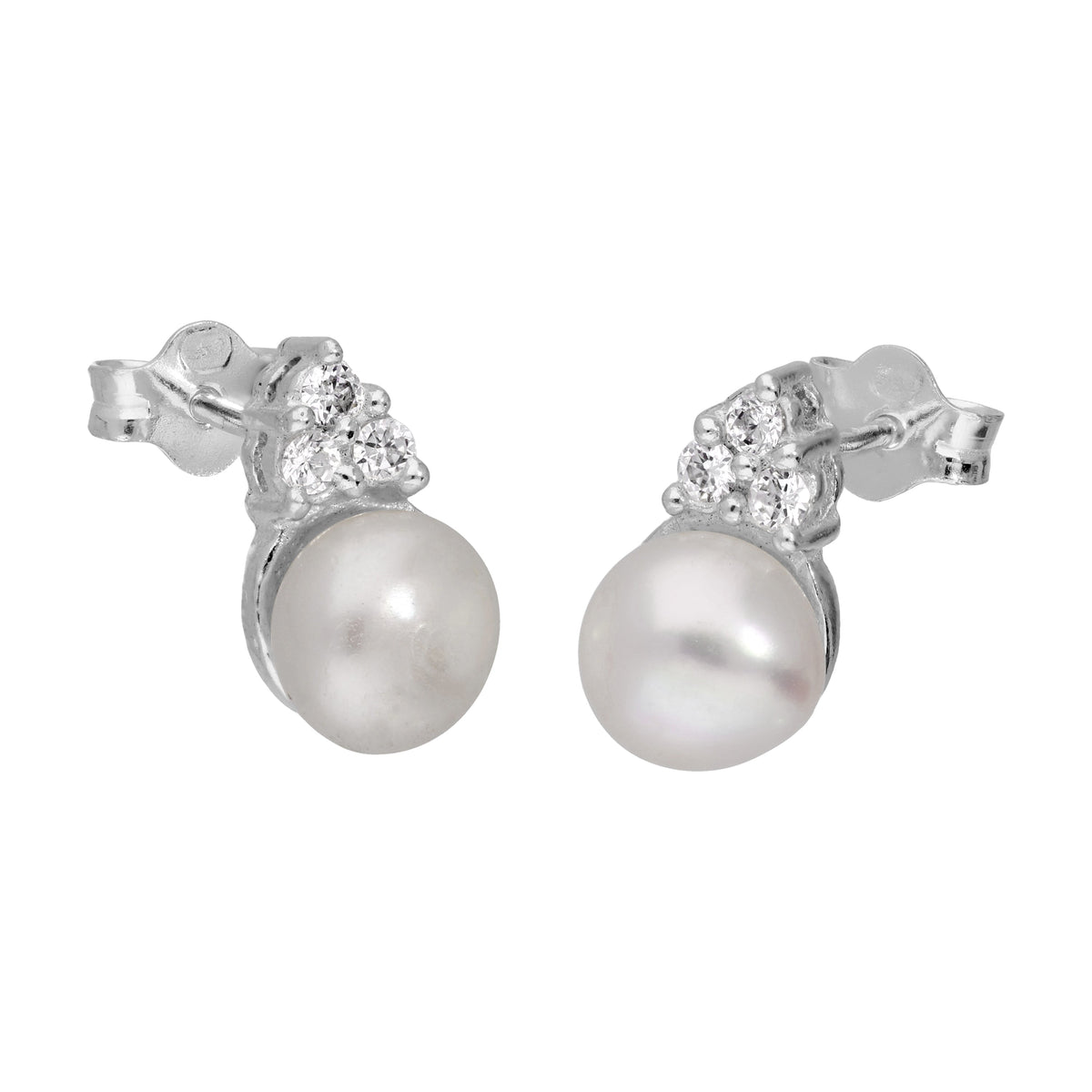 Boucles d'oreilles à tige en argent sterling avec perles synthétiques et zircones cubiques transparents