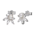 Boucles d'oreilles à tige en argent sterling avec perles synthétiques et zircones cubiques transparents