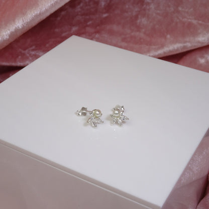 Boucles d'oreilles à tige en argent sterling avec perles synthétiques et zircones cubiques transparents
