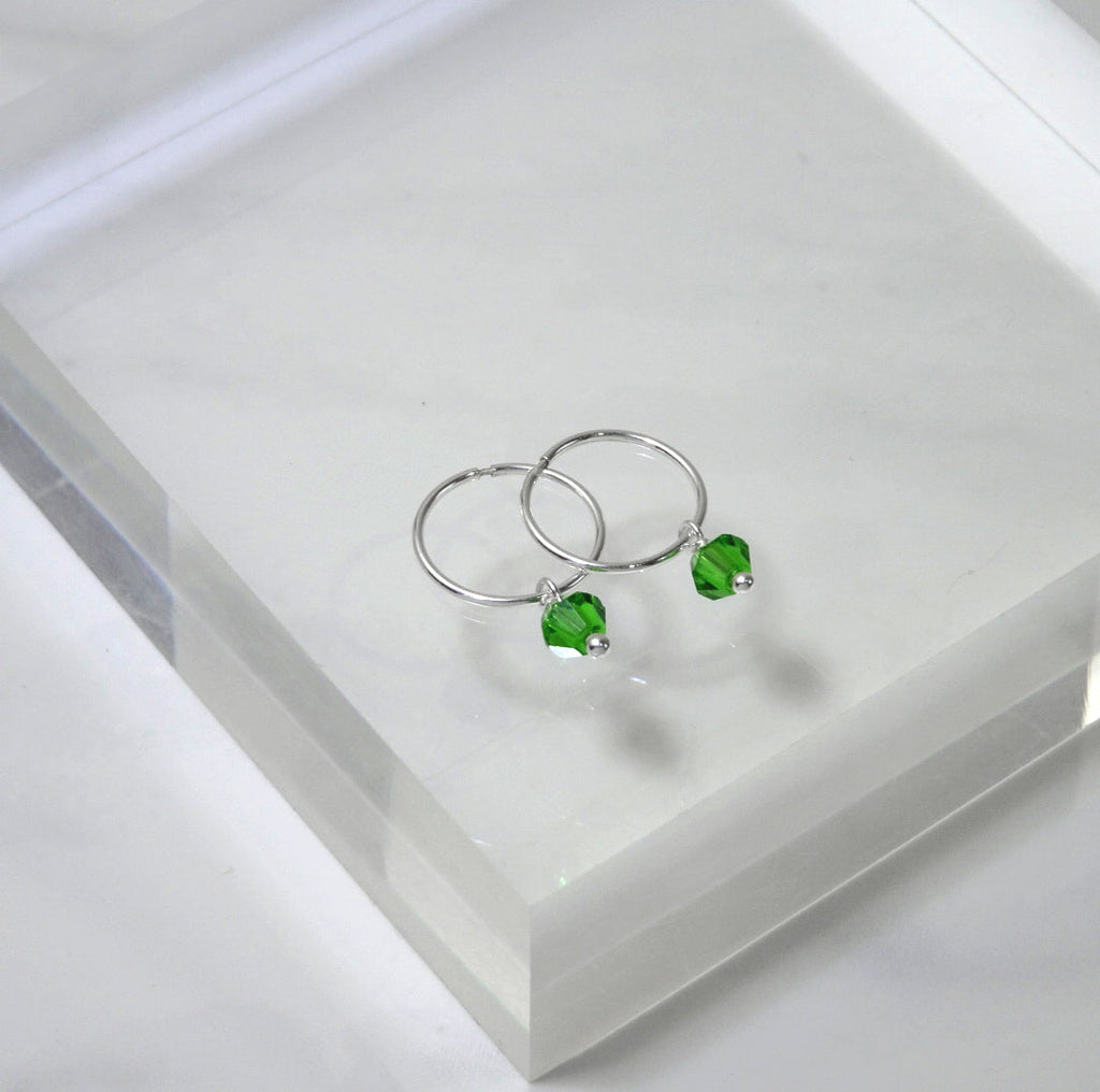 Boucles d'oreilles créoles 12 mm en argent sterling et cristal CZ vert