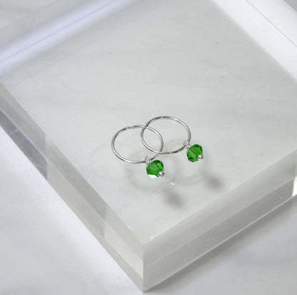 Boucles d'oreilles créoles 12 mm en argent sterling et cristal CZ vert