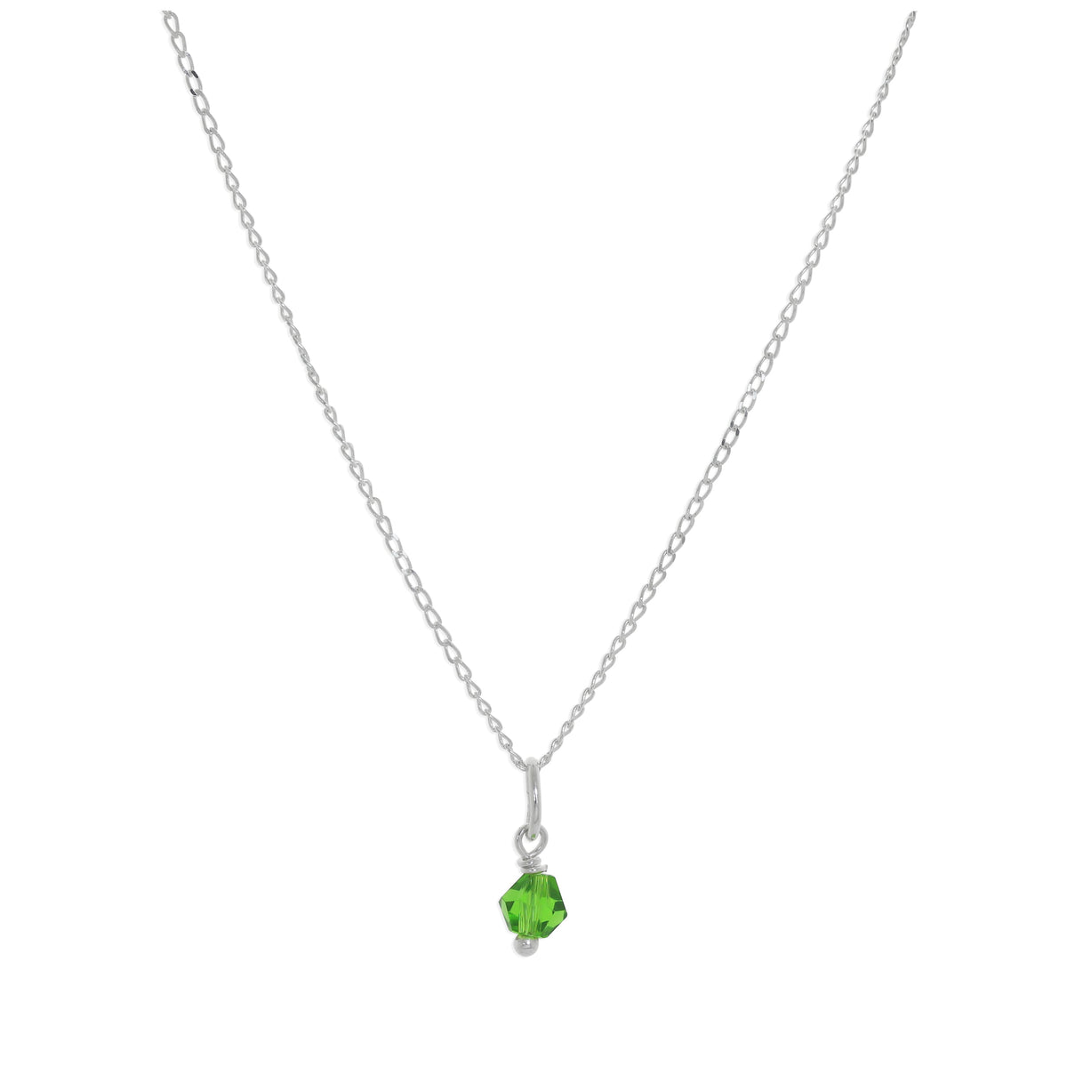 Collier en argent sterling et perles de cristal vert - 35 à 55 cm