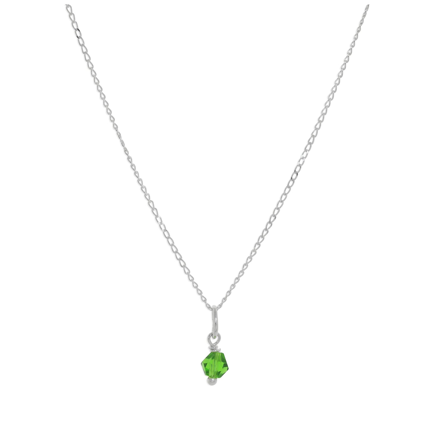 Collier en argent sterling et perles de cristal vert - 14 à 22 pouces