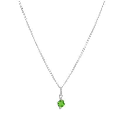 Collier en argent sterling et perles de cristal vert - 14 à 22 pouces