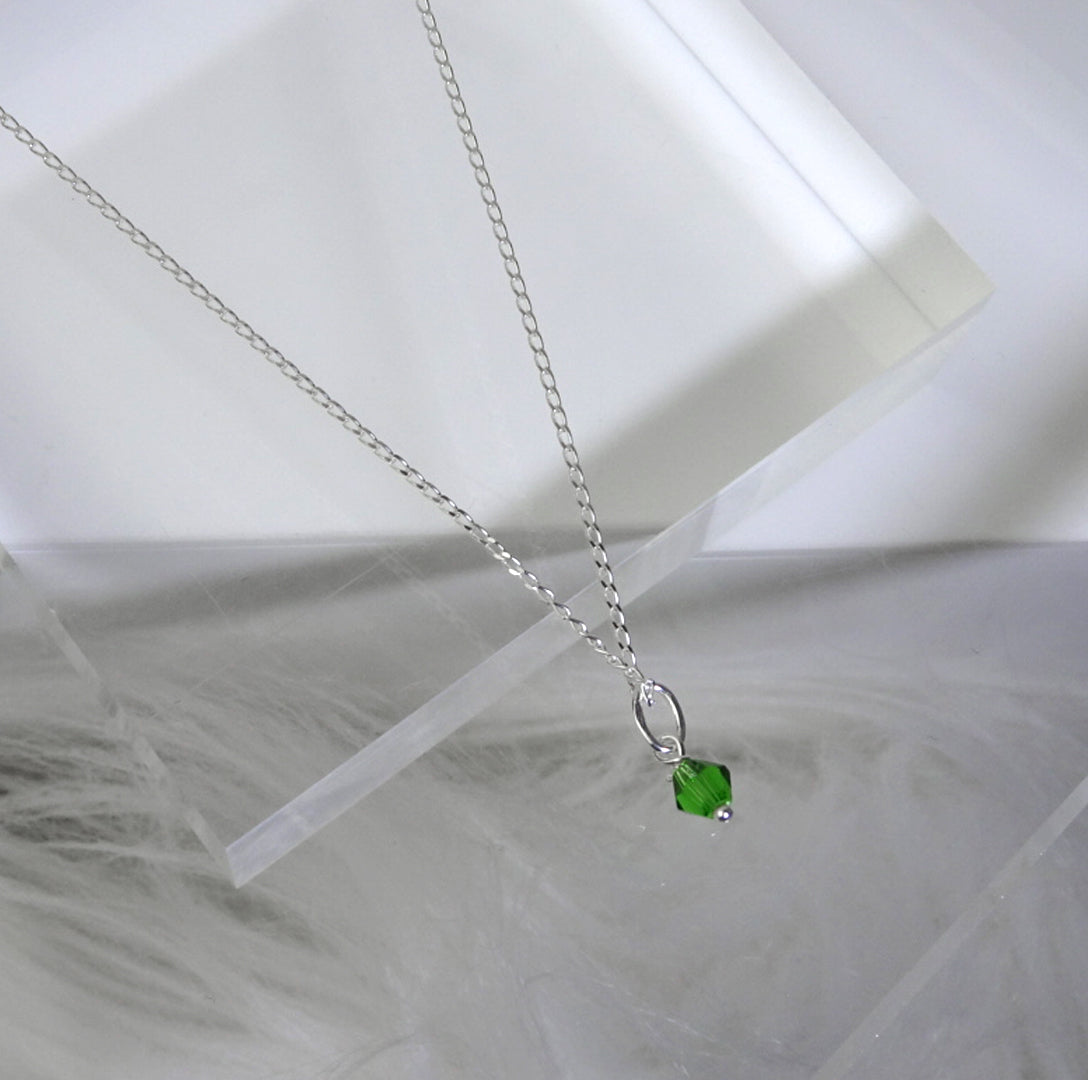 Collier en argent sterling et perles de cristal vert - 14 à 22 pouces