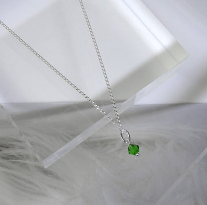 Collier en argent sterling et perles de cristal vert - 14 à 22 pouces