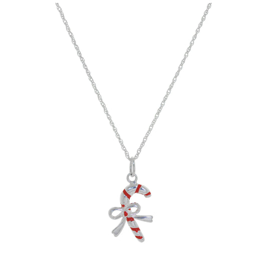 Collier en argent sterling avec nœud en forme de canne à sucre et émail rouge - 14 à 24 pouces