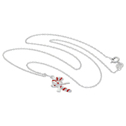 Collier en argent sterling avec nœud en forme de canne à sucre et émail rouge - 14 à 24 pouces