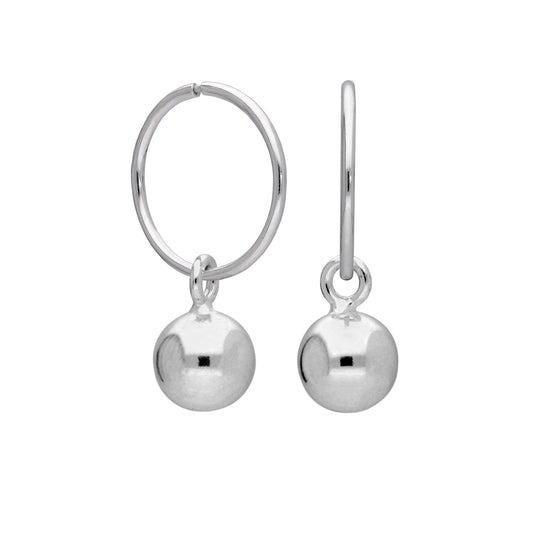Boucles d'oreilles créoles en argent sterling avec breloque boule de 12 mm