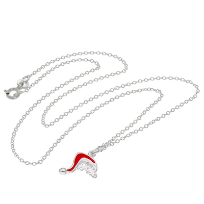 Collier HOHOHO en argent sterling avec chapeau de Père Noël de 14 à 22 pouces