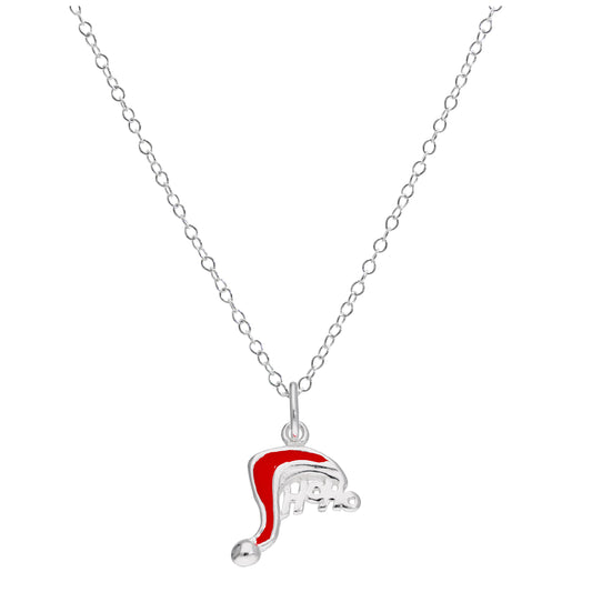 Collier HOHOHO en argent sterling avec chapeau de Père Noël de 14 à 22 pouces