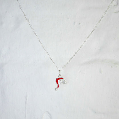 Collier HOHOHO en argent sterling avec chapeau de Père Noël de 14 à 22 pouces