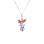 Collier de Noël en argent sterling avec renne au nez rouge et émail