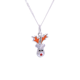 Collier de Noël en argent sterling avec renne au nez rouge et émail