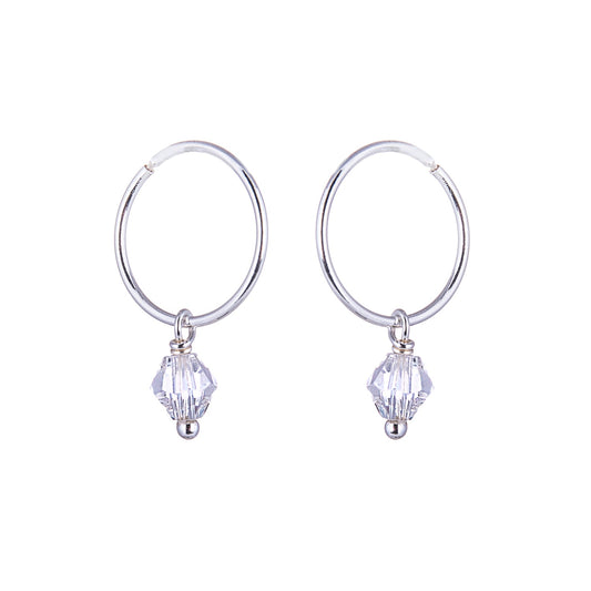 Boucles d'oreilles créoles en argent sterling avec zircones cubiques transparents de 12 mm