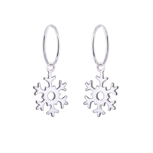 Boucles d'oreilles créoles en argent sterling avec breloque flocon de neige de 12 mm
