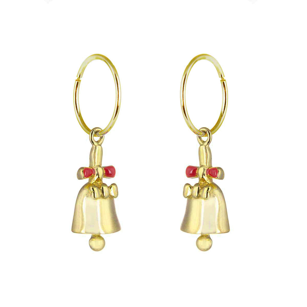 Boucles d'oreilles créoles en argent sterling plaqué or avec breloque Jingle Bell de 12 mm