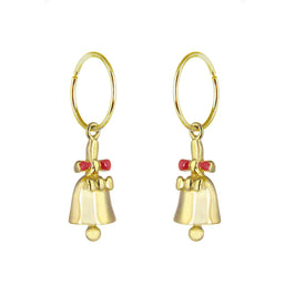 Boucles d'oreilles créoles en argent sterling plaqué or avec breloque Jingle Bell de 12 mm