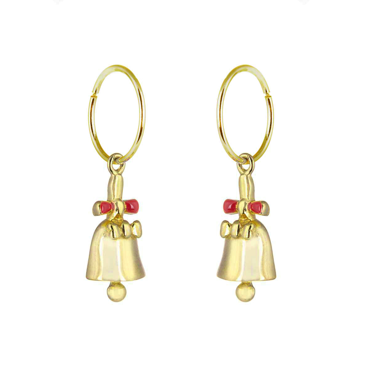 Boucles d'oreilles créoles en argent sterling plaqué or avec breloque Jingle Bell de 12 mm
