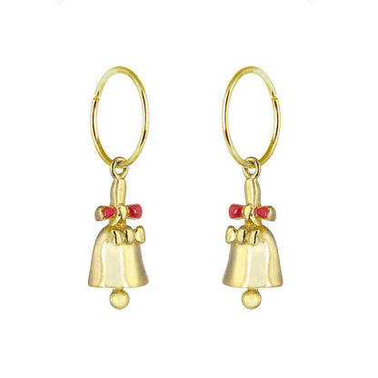 Boucles d'oreilles créoles en argent sterling plaqué or avec breloque Jingle Bell de 12 mm