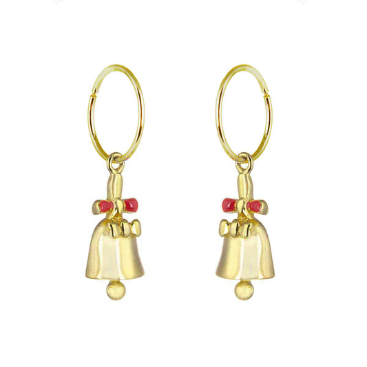 Boucles d'oreilles créoles en argent sterling plaqué or avec breloque Jingle Bell de 12 mm