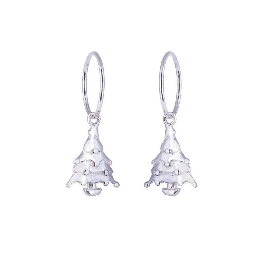 Boucles d'oreilles créoles en argent sterling avec breloque sapin de Noël de 12 mm