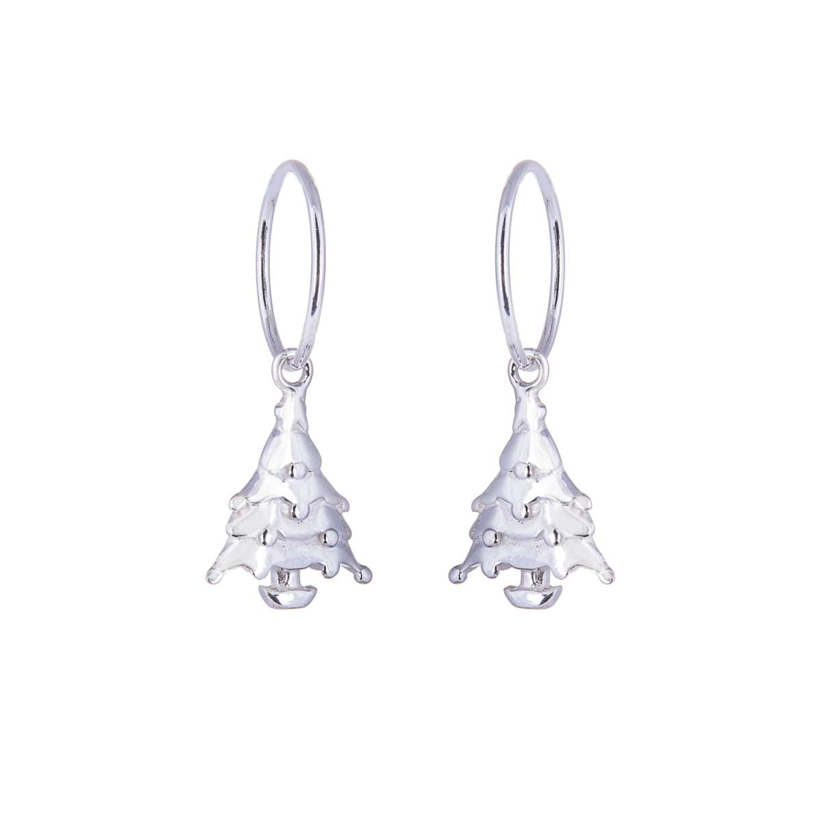 Boucles d'oreilles créoles en argent sterling avec breloque sapin de Noël de 12 mm